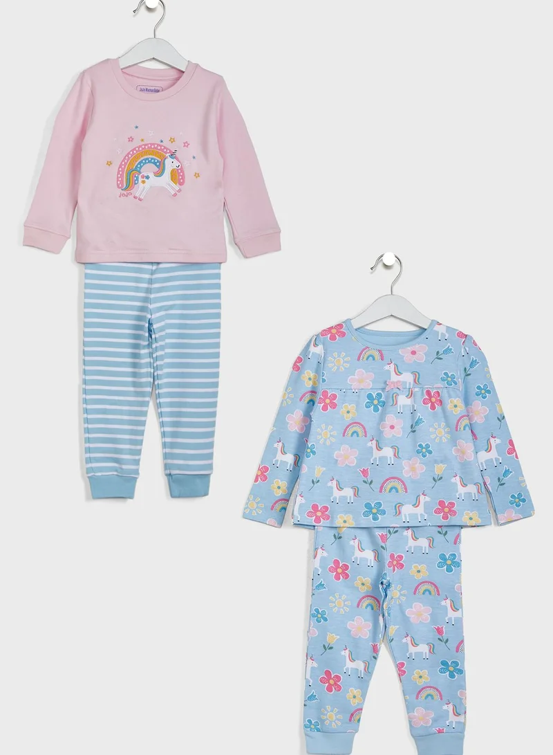 JoJo Maman Bebe Kids 2 Pack Unicorn Print Pyjama Set