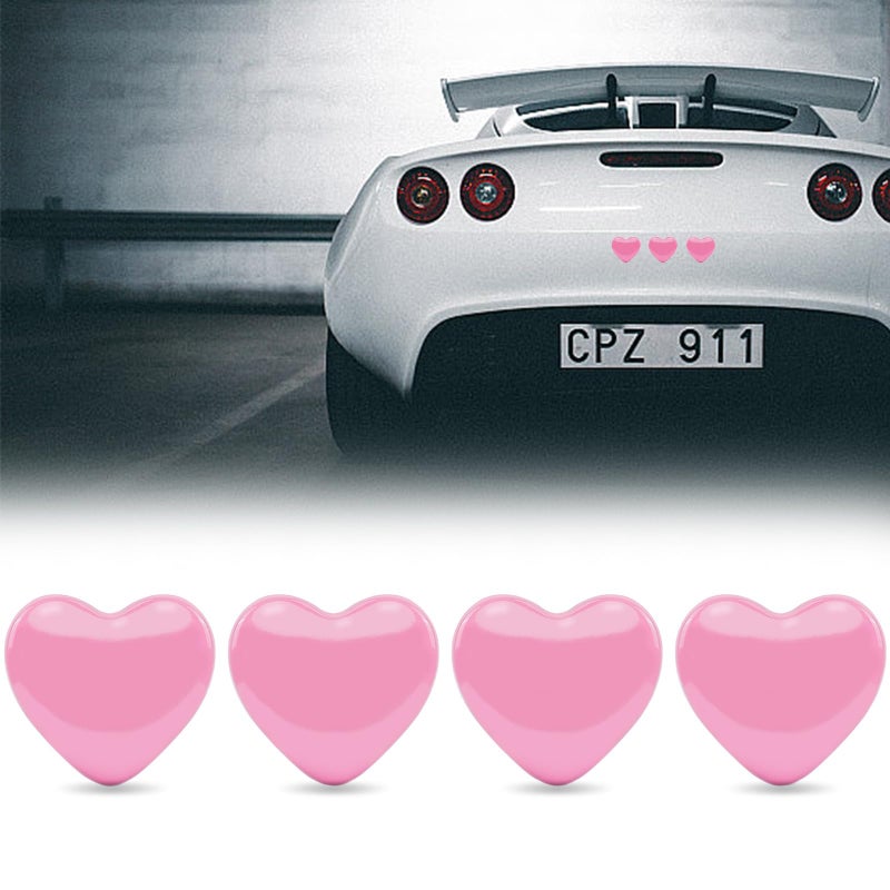YGMONER Heart Metal Car Emblem Stickers (4-Pack) - 1.1" Chrome Pink Adhesive Badges for Auto Exterior, Truck Tailgate, Vehicle Number Decoration - Waterproof Automotive Grade Stickers (Pink) - Image 1