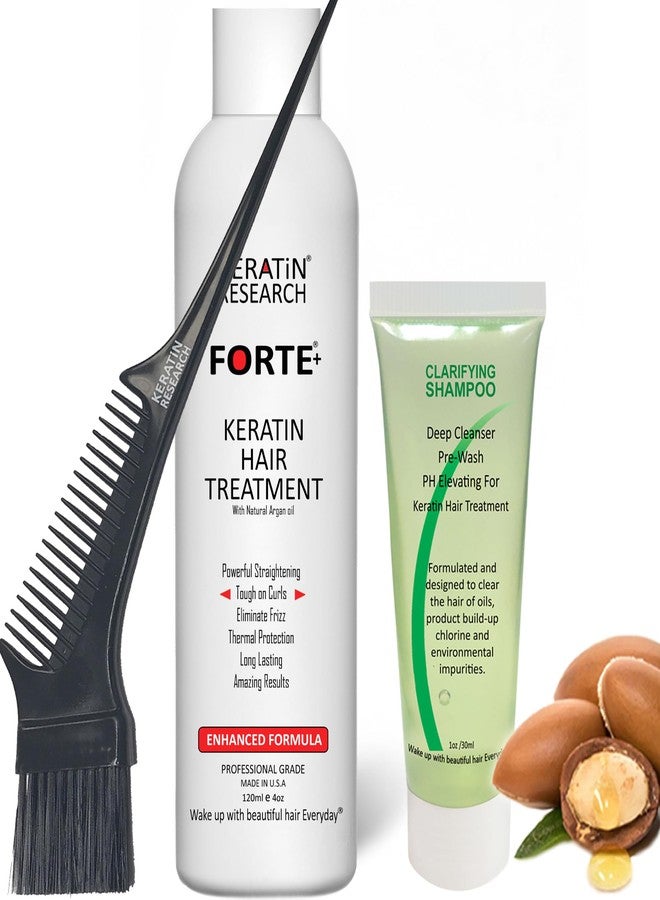KERATIN RESEARCH Forte Plus Extra Strength Brazilian Keratin Hair Treatment Professional 120ml Bottle with free Brush/Comb Proven Amazing Results - Image 1