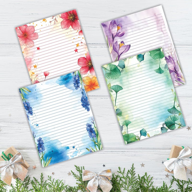 PARTH IMPEX 56 Sheets Watercolor Floral Lined Writing Paper 8.5x11 - Letter Size Ruled Stationery Letterhead Printer Paper - 120gsm Thick Decorative scrapbooking Colored Antique Aged Flowers Design - Image 4