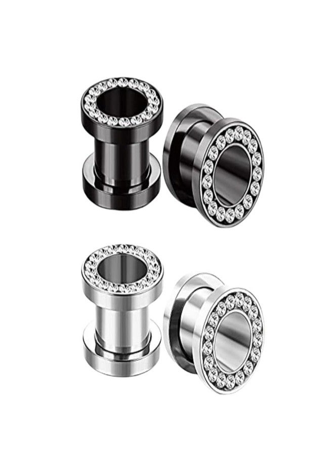 Shejuety 4pcs stainless steel screw ear gauge tunnel for men and women, set with diamond zircon ear expander, human piercing ear accessory (00G（10mm）) - Image 1