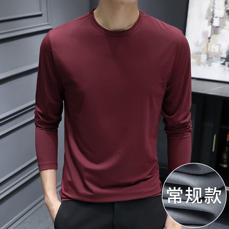 Skin-Friendly Modal Long-Sleeved T-Shirt Men'S Base Shirt Solid Color White Inner Autumn Jacket Black And White - Image 1