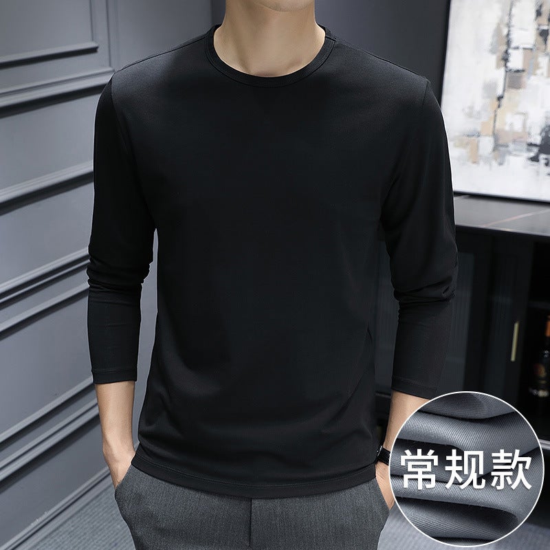Skin-Friendly Modal Long-Sleeved T-Shirt Men'S Base Shirt Solid Color White Inner Autumn Jacket Black And White - Image 3