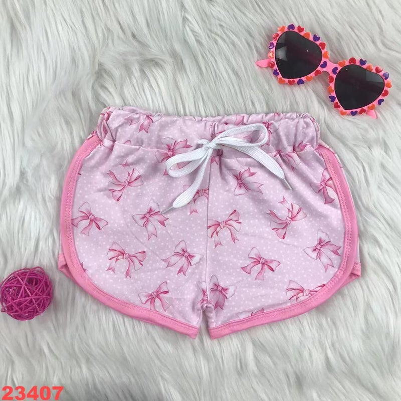 Children'S Clothing Girls New Pink Bow Flower Print Spring Milk Silk Sports Shorts - Image 4