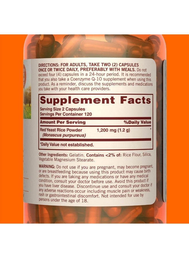 Sundown Red Yeast Rice 1200 Mg Capsules (240 Count) Naturally Derived Gluten Free Dairy Free Nongmoˆ Free Of Gluten Dairy Artificial Flavors (Packaging May Vary) - Image 4