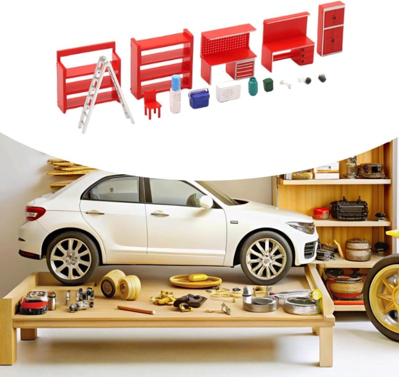 Amagogo Miniature Garage Model Set Diorama Accessories Repair Tool Scene Prop Maintenance Accessory PP Material Suitable for Collectors DIY Children, Chair and Bench Set - Image 4