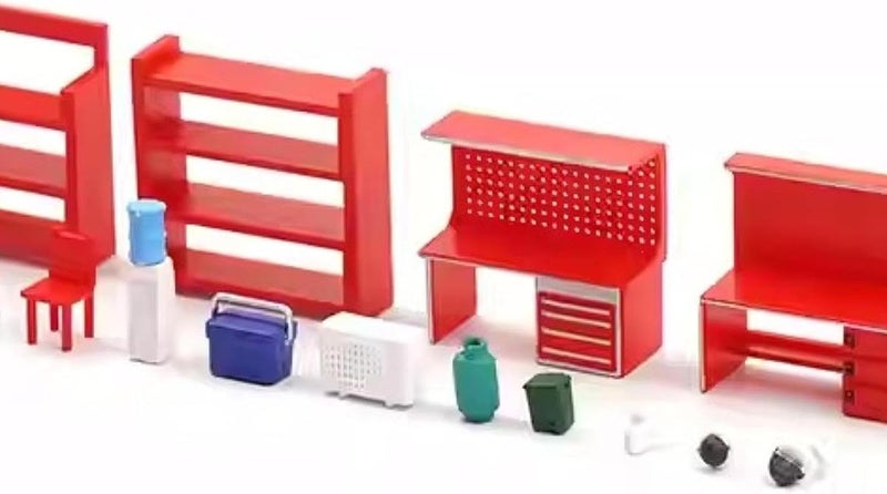 Amagogo Miniature Garage Model Set Diorama Accessories Repair Tool Scene Prop Maintenance Accessory PP Material Suitable for Collectors DIY Children, Chair and Bench Set - Image 2