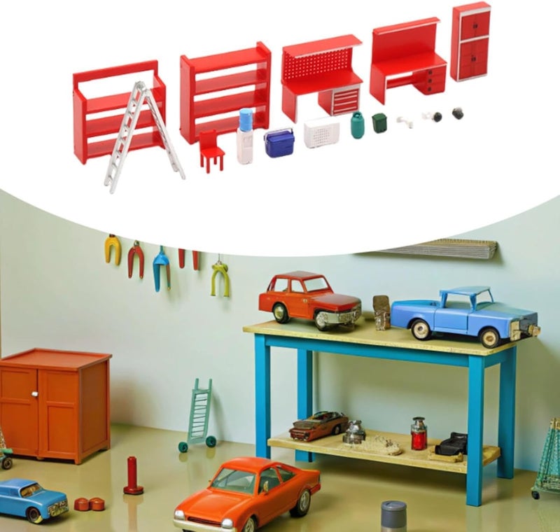 Amagogo Miniature Garage Model Set Diorama Accessories Repair Tool Scene Prop Maintenance Accessory PP Material Suitable for Collectors DIY Children, Chair and Bench Set - Image 5