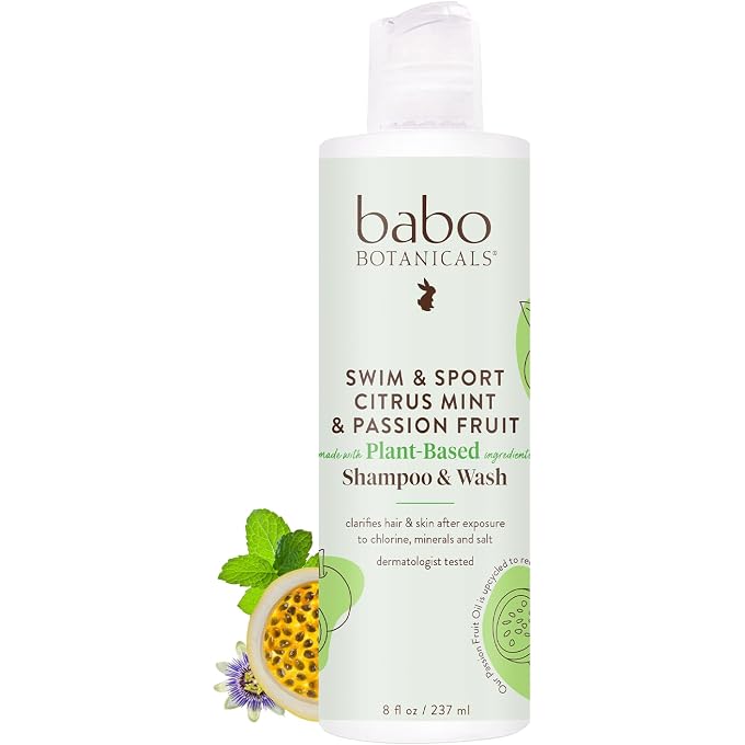 Babo Botanicals Purifying Swim & Sport 2-in-1 Shampoo & Wash with Passion Fruit Oil, Organic Aloe & Green Tea for Babies, Kids or Extra Sensitive Skin Light Citrus Mint Fragrance, 8 Ounce - Image 1