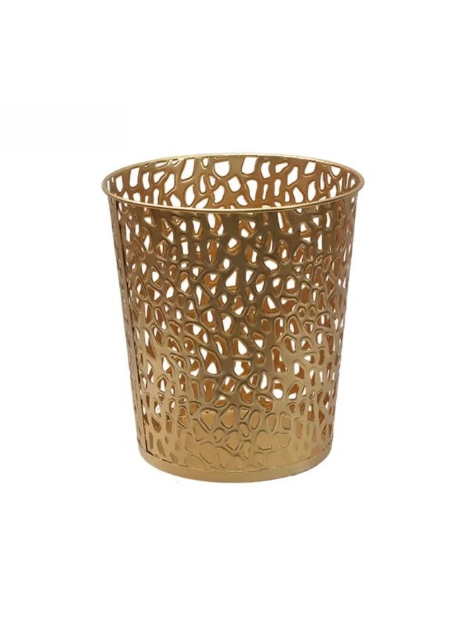 Light Luxury Hollow Metal Trash Can, Thickened Electroplated Iron Waste Bin, Open Top Decorative Waste Basket For Bedroom Office Kitchen Hotel - Image 1
