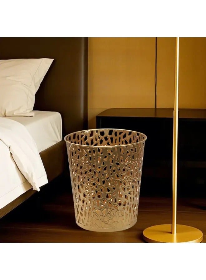 Light Luxury Hollow Metal Trash Can, Thickened Electroplated Iron Waste Bin, Open Top Decorative Waste Basket For Bedroom Office Kitchen Hotel - Image 3
