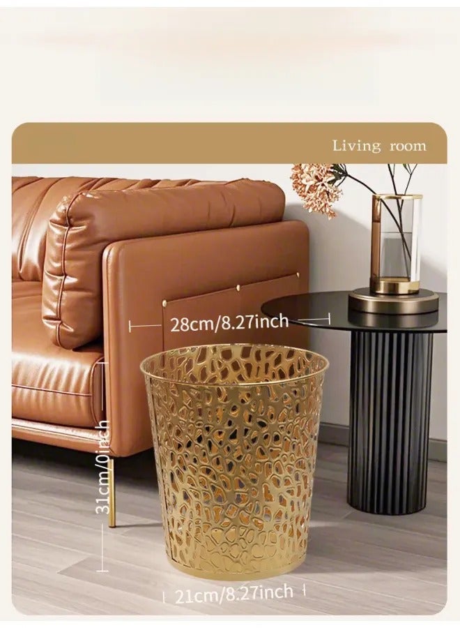 Light Luxury Hollow Metal Trash Can, Thickened Electroplated Iron Waste Bin, Open Top Decorative Waste Basket For Bedroom Office Kitchen Hotel - Image 4