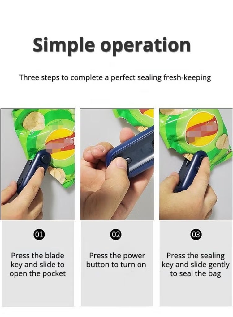 Mini Bag Sealer, Handheld Heat Vacuum Sealer, 2 in 1 Sealer and Cutter, Portable Resealer Machine for Plastic Bags Food Storage Snacks Freshness  - Image 2