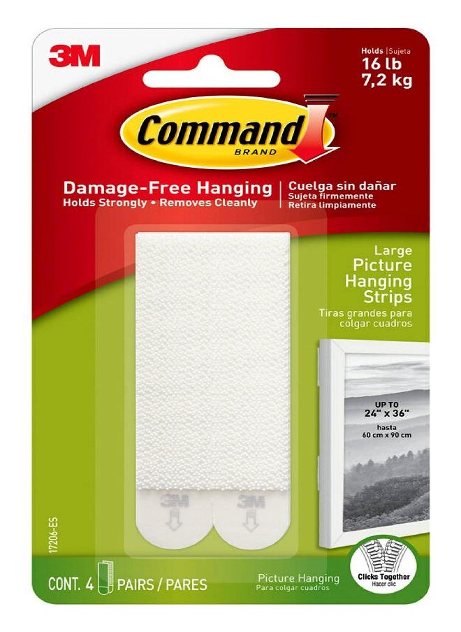 Command Command Large Picture Hanging Adhesive Tapes, Damage Free Hanging Picture Adhesive Tapes, No Tools Wall Hanging Strips for Living Spaces, 4 White Adhesive Strip Pairs  - Image 3