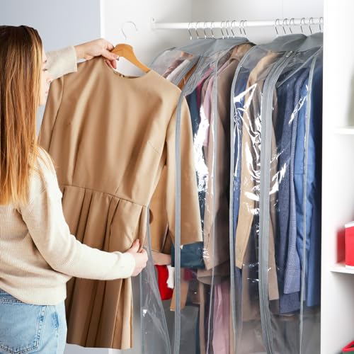 Zilink Breathable Garment Bags for Fur Coat 43” Suit Bags for Closet Storage Clear Leather Jacket Covers for Hanging Clothes with 10" Gussted Wrinkle Free for Leather Jacket, Fur Coat, Dress, Set of 4 - Image 3
