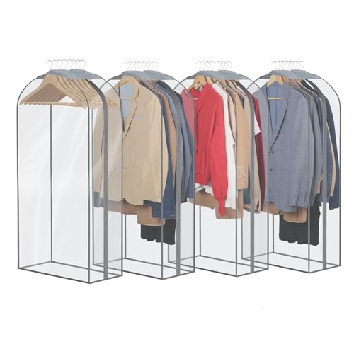 Zilink Breathable Garment Bags for Fur Coat 43” Suit Bags for Closet Storage Clear Leather Jacket Covers for Hanging Clothes with 10" Gussted Wrinkle Free for Leather Jacket, Fur Coat, Dress, Set of 4 - Image 1