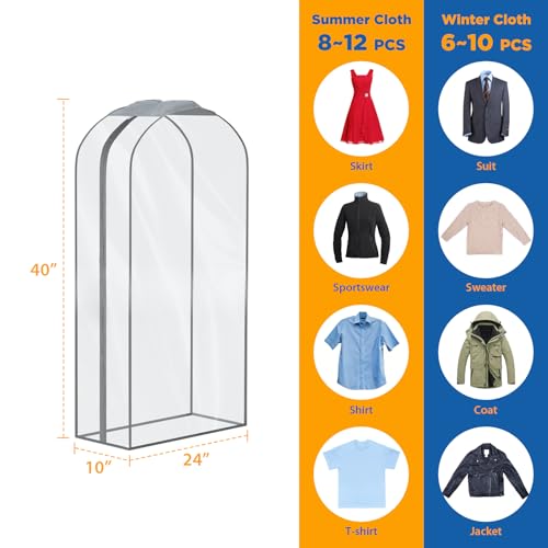 Zilink Breathable Garment Bags for Fur Coat 43” Suit Bags for Closet Storage Clear Leather Jacket Covers for Hanging Clothes with 10" Gussted Wrinkle Free for Leather Jacket, Fur Coat, Dress, Set of 4 - Image 2
