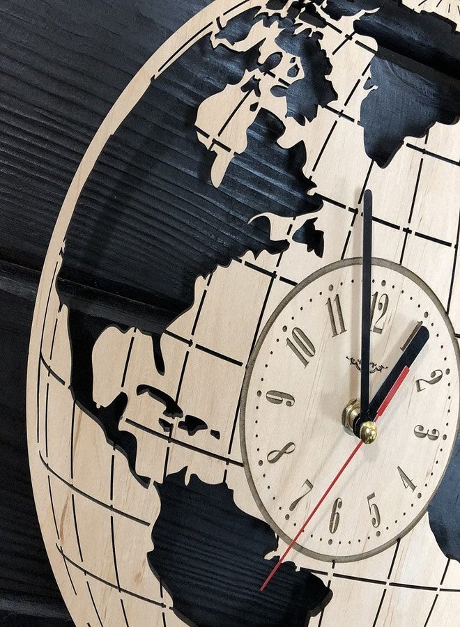 NABSTER Earth Globe World Map Geography Wall Clock Wood Kitchen Decor Living Room Gifts Art Office Kids Anniversary Christmas Birthday Globe Clock - 12 Inch / 30 cm - Image 3