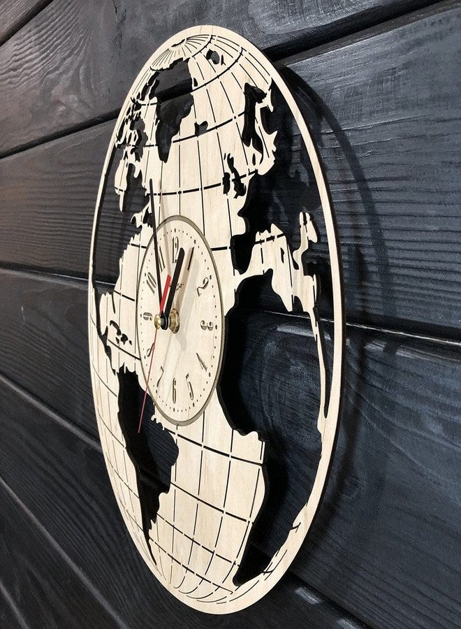 NABSTER Earth Globe World Map Geography Wall Clock Wood Kitchen Decor Living Room Gifts Art Office Kids Anniversary Christmas Birthday Globe Clock - 12 Inch / 30 cm - Image 2
