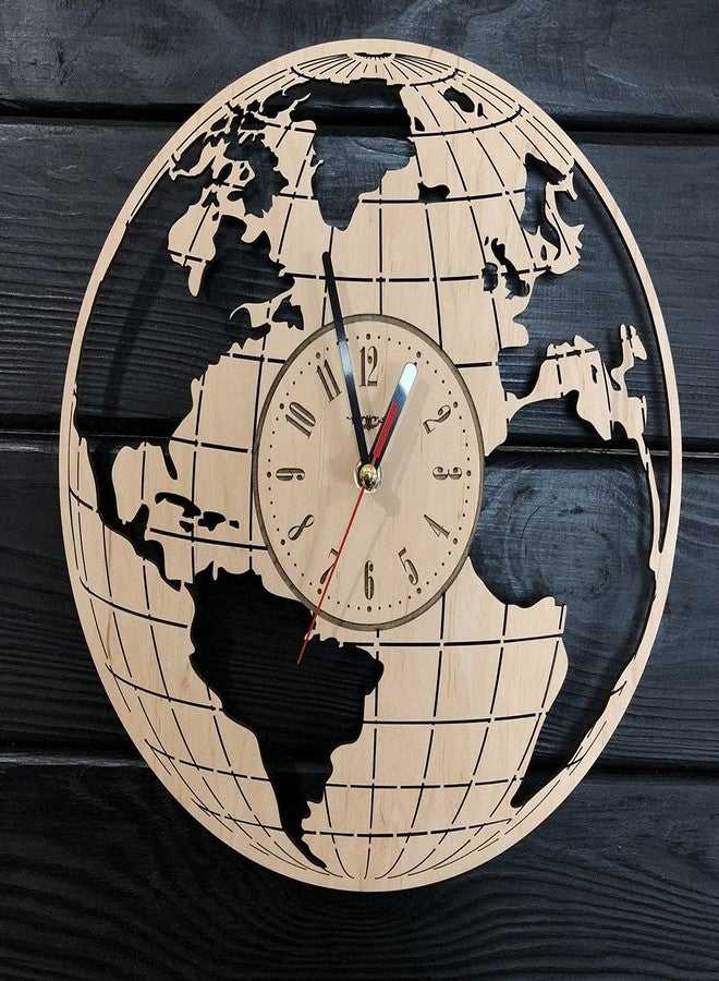 NABSTER Earth Globe World Map Geography Wall Clock Wood Kitchen Decor Living Room Gifts Art Office Kids Anniversary Christmas Birthday Globe Clock - 12 Inch / 30 cm - Image 1