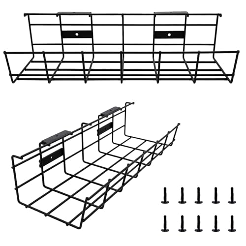 COYACOOL Under Desk Cable Management- 2 Pack Cord Organizer. Metal Wire Cable Management Tray for Office, Studio and Home. Super Sturdy Under Table Cable Management - Black Cable Organizer - Image 1