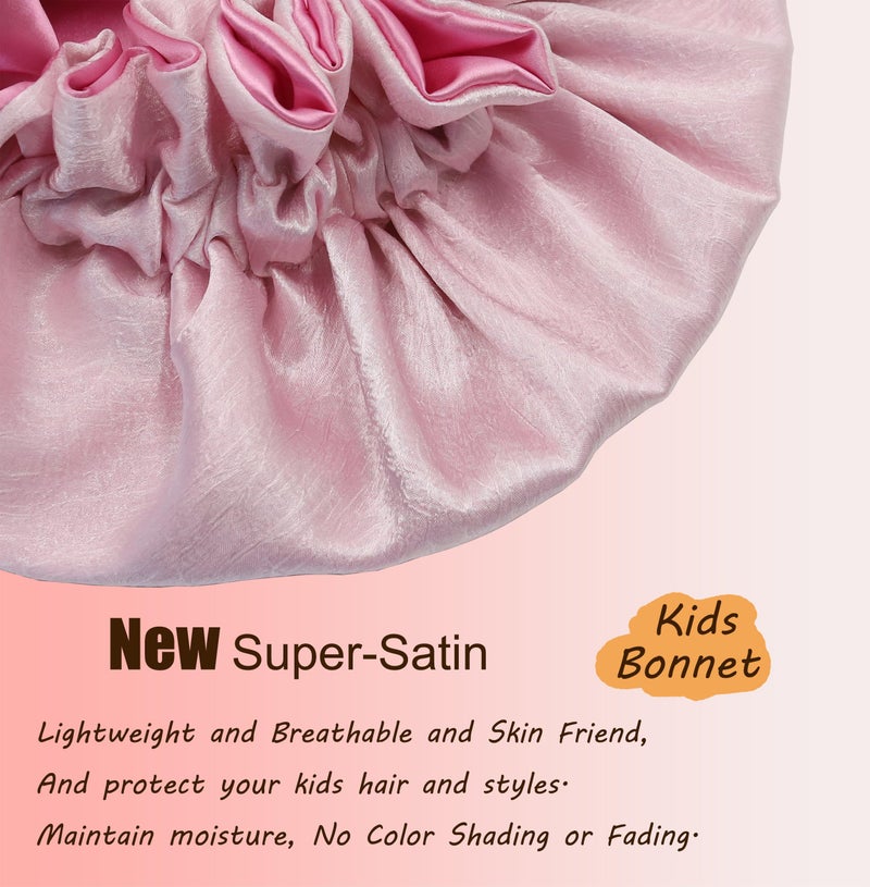 brcok Kids Bonnet for Girls,Silk Satin Bonnets for Kids,Double Layer Tie Band Adjustable Sleep Cap for Child Curly Hair (US, Alpha, Medium, Large, Kids Violet&Pink) - Image 3