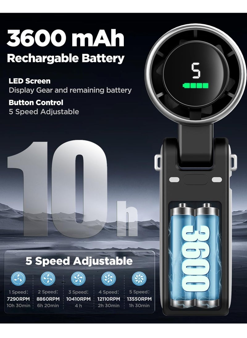 التلقيم مروحة توربو محمولة باليد، 5 تروس رياح، بطارية مشغلة، حتى 12 ساعة عمل، 3 في 1 مروحة يدوية مع مروحة تبريد تقنية توربو الهواء للأنشطة الخارجية، السفر، العمل - Image 4