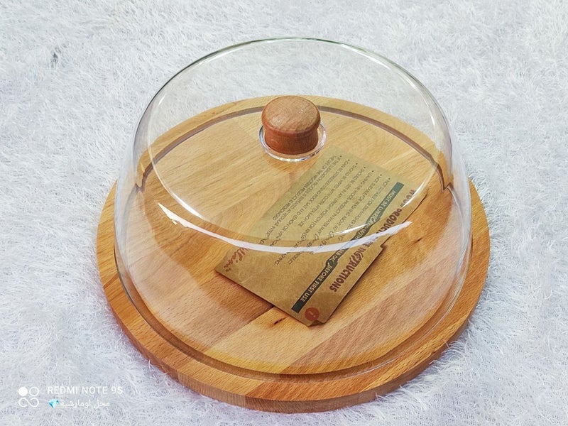 Acrylic Cake Cover with Wooden Handle - Natural Oak Wood Base - Image 4