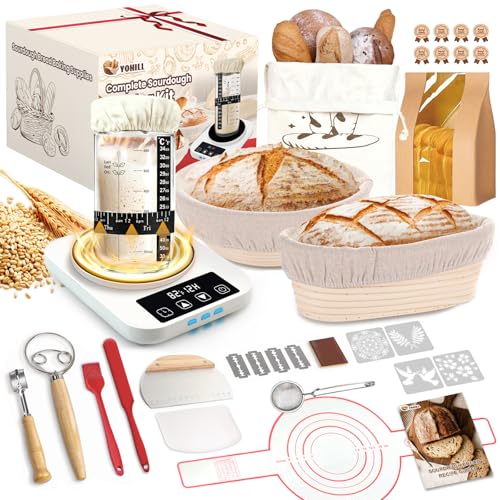 YONILL Sourdough Starter Kit with Warmer Glass Jar and Banneton Bread Proofing Basket Complete Sourdough Bread Baking Supplies Sour Dough Making Essentials Tools Gift for Bakers Beiginner Women Wife Mom - Image 1