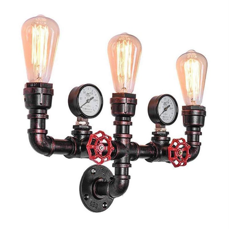 MQ Water Pipe Wall Lamp Steampunk 3 Lights Wall Sconces Vintage Rustic Wall Light Fixtures Wall Mount E26 Socket for Bathroom Hallway Basement Copper Color