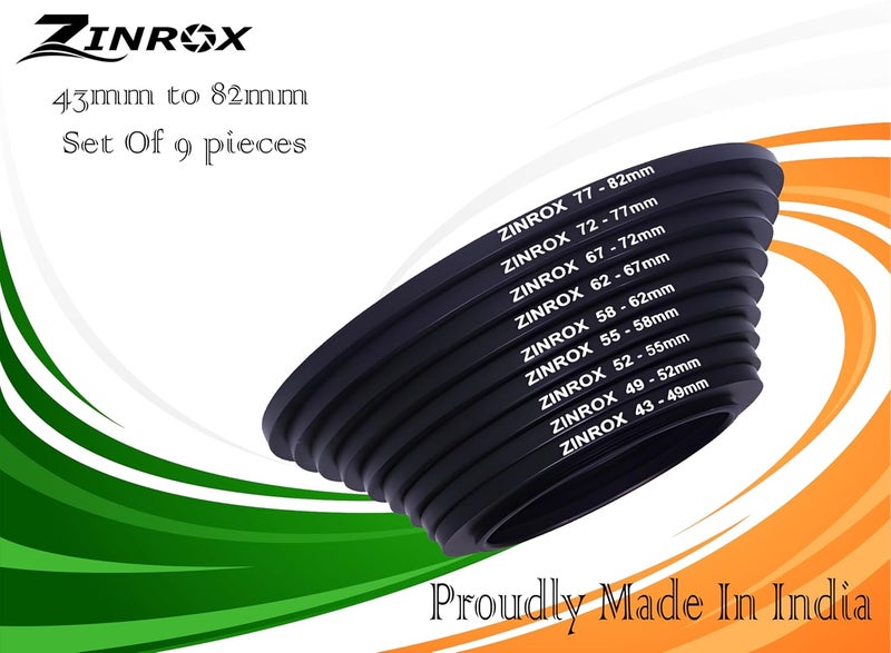 ZINROX® 43mm to 82mm Stepping Up Lens Filter Adapter Rings, 9 Pieces Set, Sizes: 43-49mm, 49-52mm, 52-55mm, 55-58mm, 58-62mm, 62-67mm, 67-72mm, 72-77mm, and 77-82mm Step Up Rings - Image 5