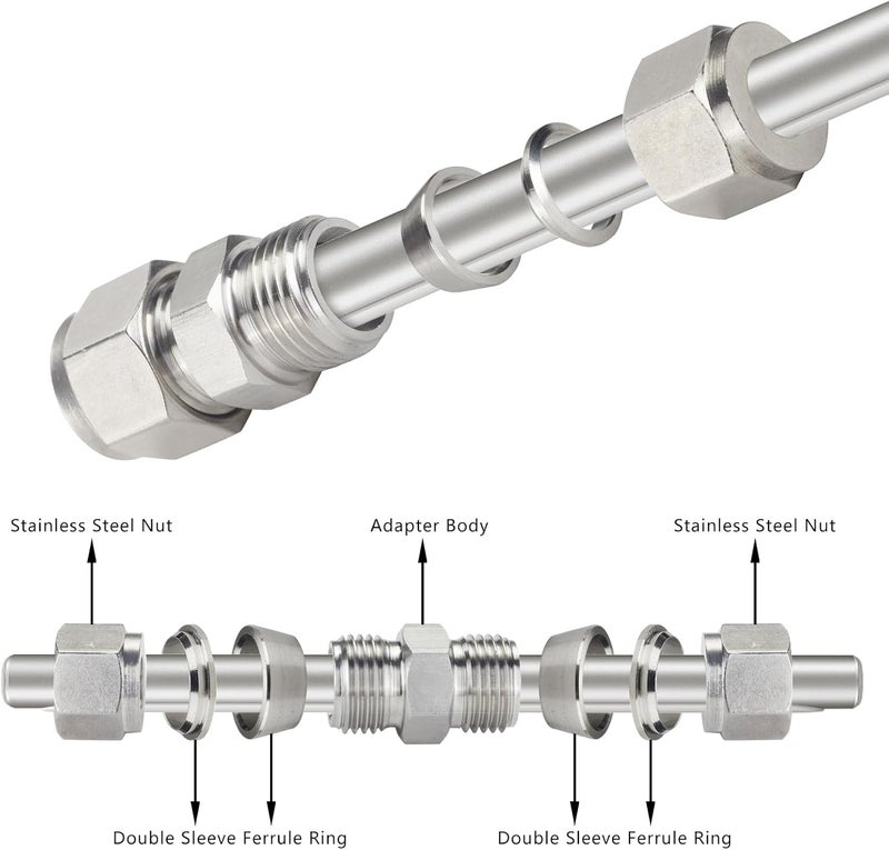 Yoebor Metalwork 304 Stainless Steel Compression Tube Fitting, Union 1" OD x 1" OD (2 Pcs) - Image 4