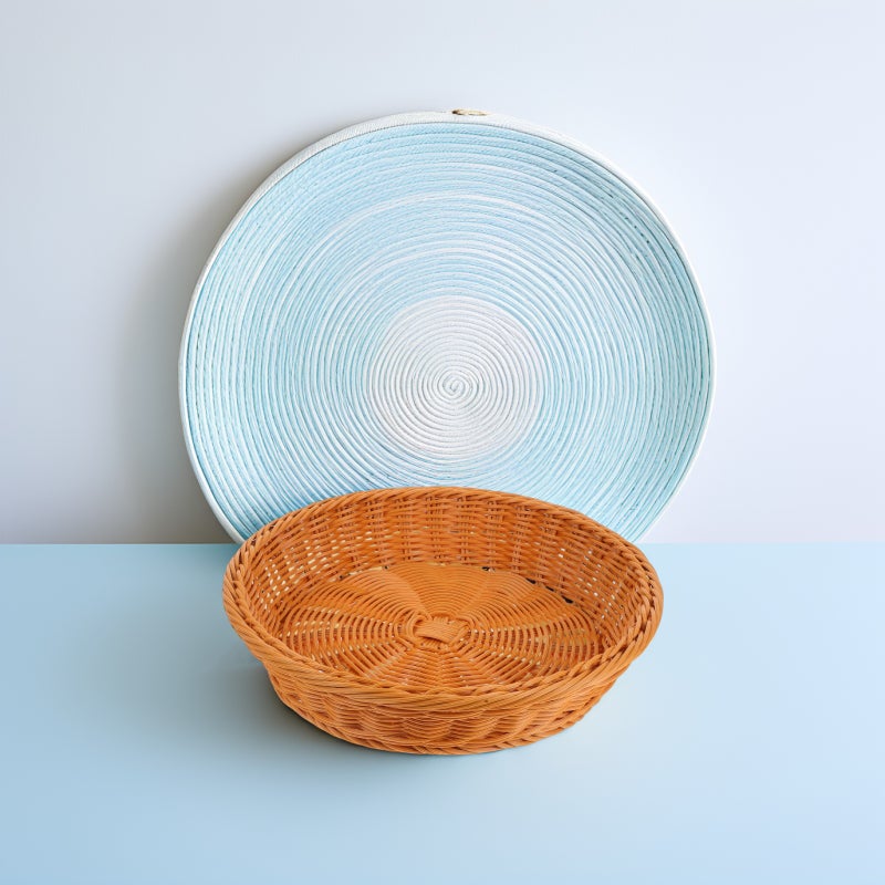 Imitation Rattan Basket Round Wicker Bread Basket For Serving Hand Woven Vegetable Basket Fruit Basket For Kitchen Store Restaurant Outdoor Party 30cm Brown - Image 3