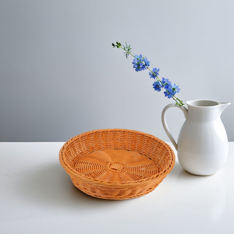 Imitation Rattan Basket Round Wicker Bread Basket For Serving Hand Woven Vegetable Basket Fruit Basket For Kitchen Store Restaurant Outdoor Party 30cm Brown - Image 4