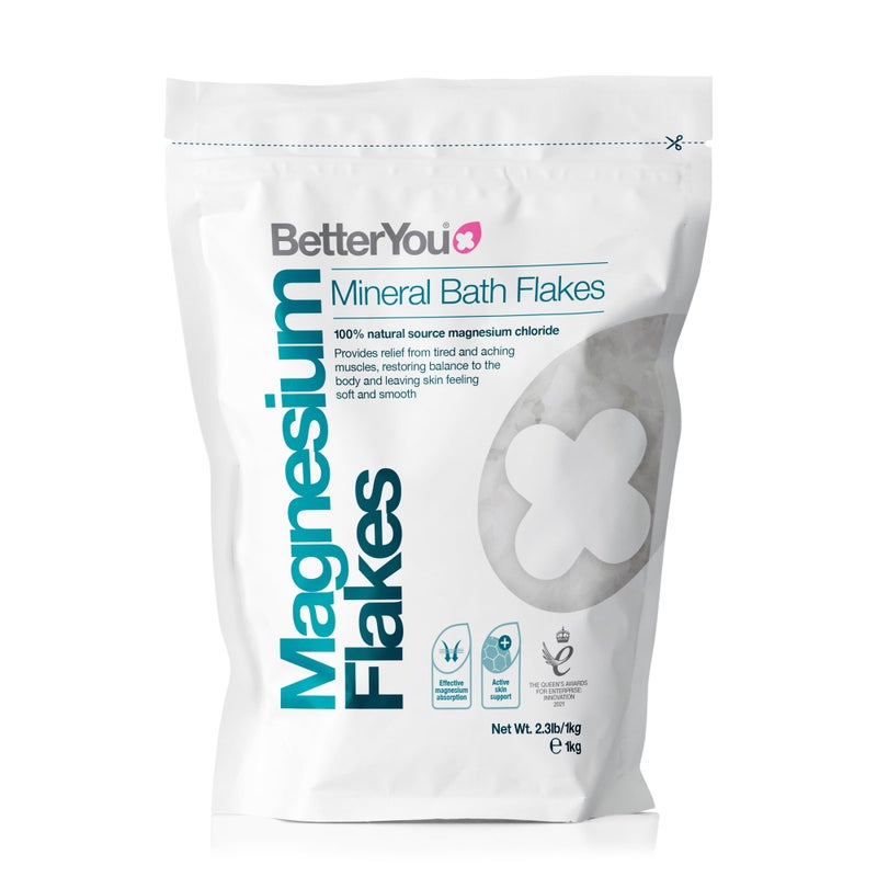 BetterYou Magnesium Mineral Bath Flakes - Mineral Bath Salts with Magnesium Chloride - Foot Bath or Body Bath Soak - Safe On Sensitive Skin - 2.3 lb