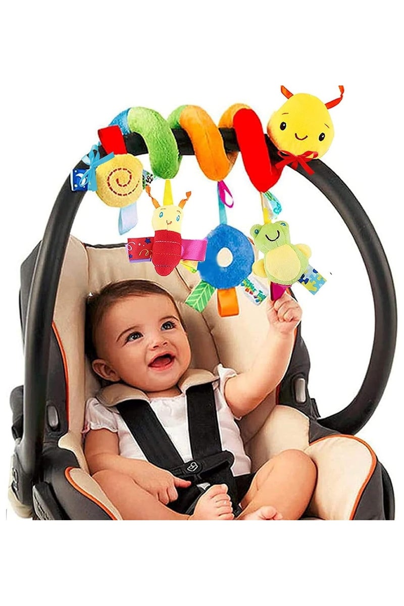 Spiral Car Seat & Stroller Activity Toy - Baby Sensory Toys Soft Hanging Toys for Babies 0-12 Months Boys Girls Carseat Crib Stroller, with Ringing Bell, Music - Image 1