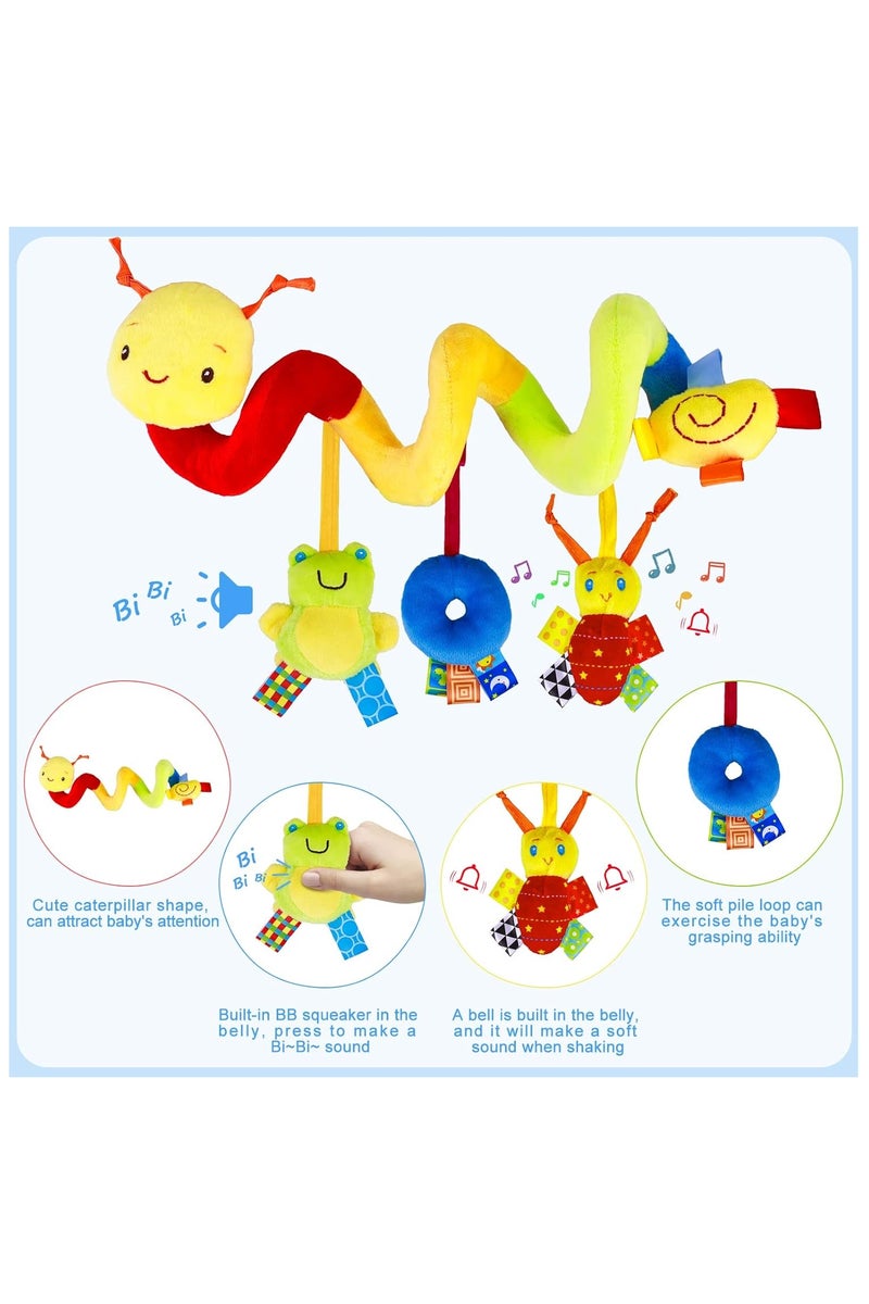Spiral Car Seat & Stroller Activity Toy - Baby Sensory Toys Soft Hanging Toys for Babies 0-12 Months Boys Girls Carseat Crib Stroller, with Ringing Bell, Music - Image 5