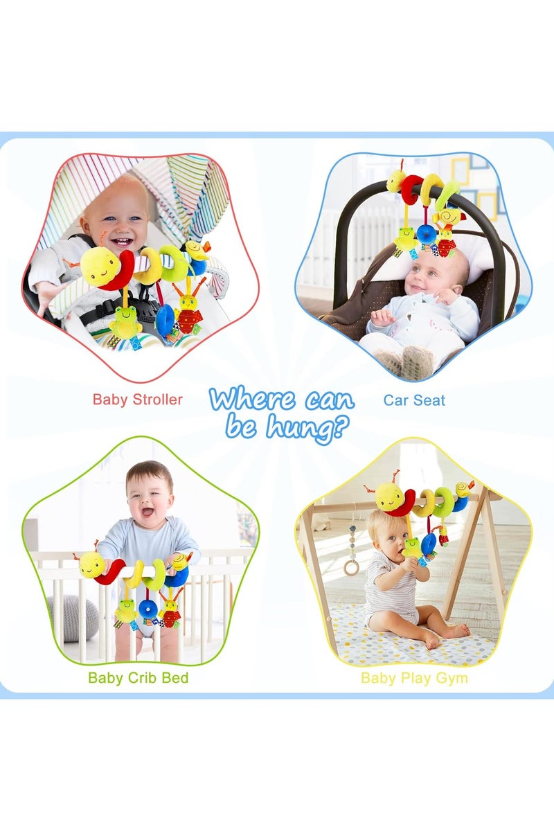 Spiral Car Seat & Stroller Activity Toy - Baby Sensory Toys Soft Hanging Toys for Babies 0-12 Months Boys Girls Carseat Crib Stroller, with Ringing Bell, Music - Image 4