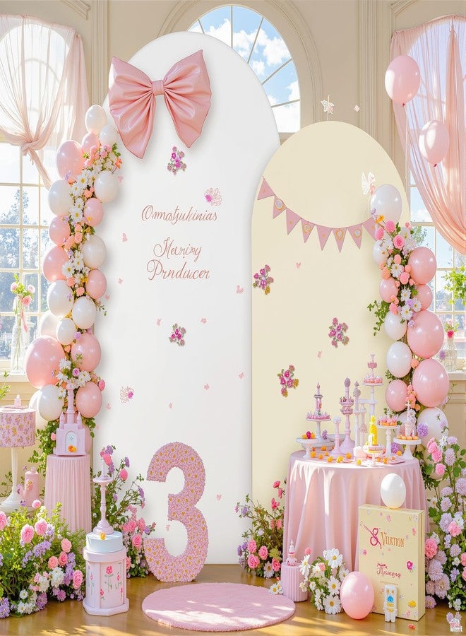 HB HBB MAGIC Beige White Arch Backdrop Cover Set of 2 Birthday Party Arch Covers 7.2 and 6ft Spandex Wedding Arch Covers Stretchy Backdrop Bridal Baby Shower Biege White Arch Stand Cover - Image 5
