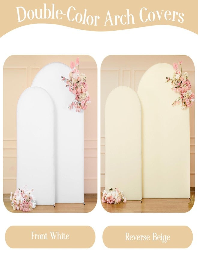 HB HBB MAGIC Beige White Arch Backdrop Cover Set of 2 Birthday Party Arch Covers 7.2 and 6ft Spandex Wedding Arch Covers Stretchy Backdrop Bridal Baby Shower Biege White Arch Stand Cover - Image 2