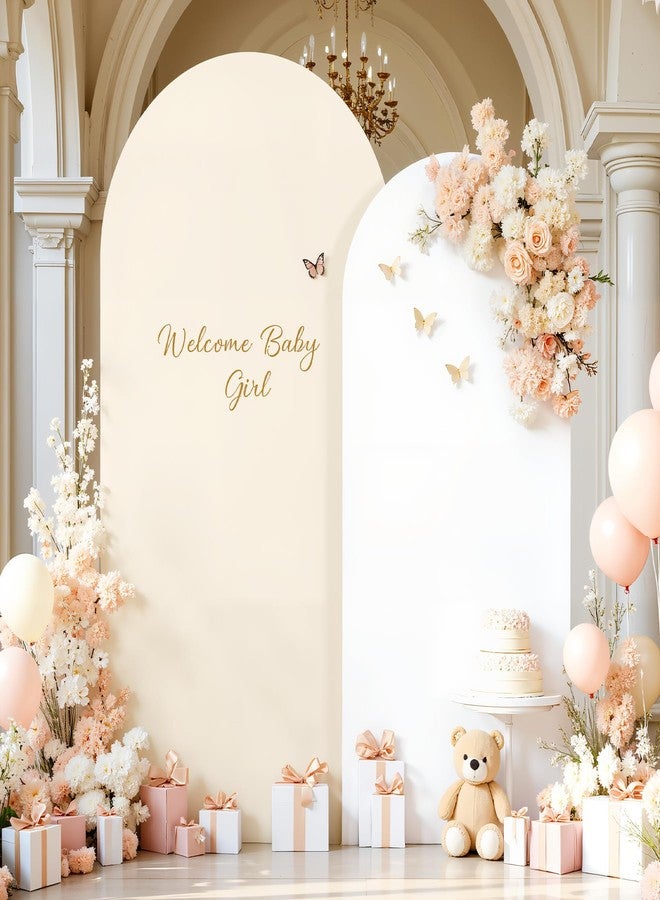 HB HBB MAGIC Beige White Arch Backdrop Cover Set of 2 Birthday Party Arch Covers 7.2 and 6ft Spandex Wedding Arch Covers Stretchy Backdrop Bridal Baby Shower Biege White Arch Stand Cover - Image 1