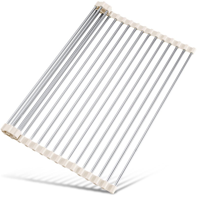 Tomorotec 17.7" x 15.5" Roll Up Dish Drying Rack Over Sink Drying Rack Sink Cover Kitchen Sink Accessories Gadget Multipurpose Organizer Foldable Stainless Steel Drainer - Image 1