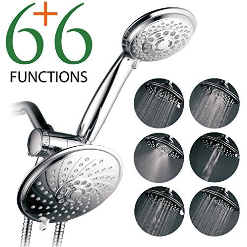 Hotel Spa HotelSpa Handheld Shower & 6" Rain Showerhead Combo - High Pressure 30 Function Dual 2 in 1 Shower Head System with Stainless Steel Hose, Patented 3-way Water Diverter, All-Chrome Finish Top USA Brand - Image 2