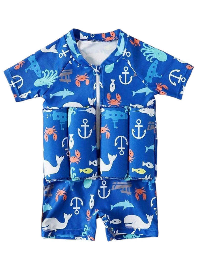 Toy Box Kids One-Piece Floatation Swimsuit Float Suit with Adjustable Buoyancy Bathing Suit Cartoon Short Sleeve Swimwear Jumpsuit, Size XXL(57x55cm) - Image 1