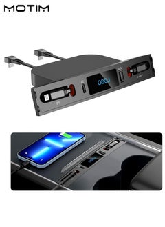 Retractable Car USB Charger Adapter for Tesla Model 3/Y, Multifunctional Tesla USB Hub with USB/Type-C/PD Fast Charging, Center Console Adapter Compatible with iPhone,Android,Pixel,iPad/iPod