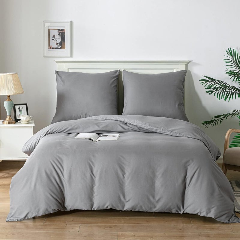 Good Nite Bed Linen 240 x 220 cm 3-Piece Grey Microfibre Duvet Cover 240 x 220 cm + 2 Pillowcases 80 x 80 cm Breathable Soft - Image 1