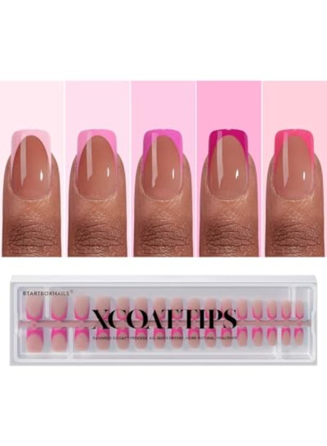 BTArtboxnails XCOATTIPS Press On Nails Short 5 Pink Shades 160PCS Square French Tip Nails Soak Off Soft Gel Nail Tips Salon Quality Gel Nail Extensions in 16 Sizes - Image 1