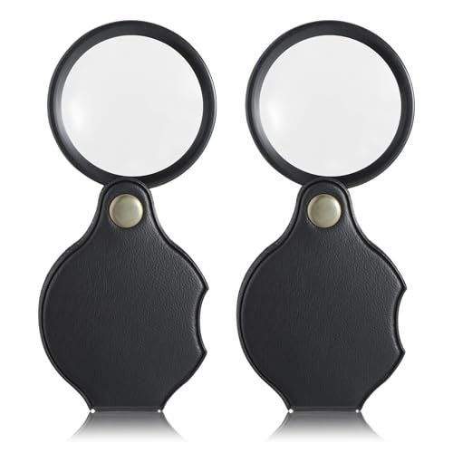 WY LIGHTING LEVEL 2Pcs 10X Small Magnifying Glasses for KidsSenior Pocket Magnifier Mini Folding Hand Held Magnify with Rotating Aid Protective Cover Ideal for Seniors Reading Close Work About 50 Mm Diameter - Image 2