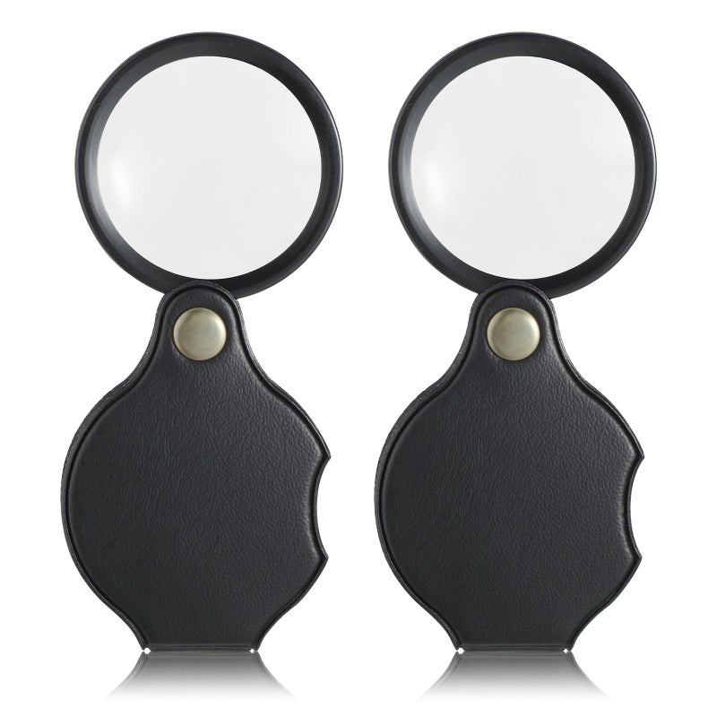 WY LIGHTING LEVEL 2Pcs 10X Small Magnifying Glasses for KidsSenior Pocket Magnifier Mini Folding Hand Held Magnify with Rotating Aid Protective Cover Ideal for Seniors Reading Close Work About 50 Mm Diameter - Image 1