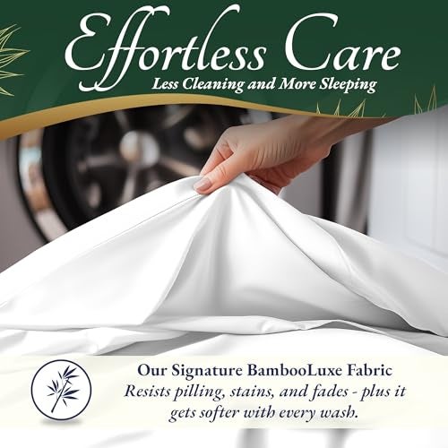 DECOLURE 100% Viscose Derived from Bamboo Sheets King Size 6pcs - Ultra Soft & Luxuriously Cooling, 17" Deep Pocket, Double Stitching, Perfect for Hot Sleepers - King Bed Sheets (White) - Image 5